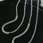 Pearl White Agate Long Necklace - Gembea Jewelry