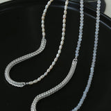 Pearl White Agate Long Necklace - Gembea Jewelry