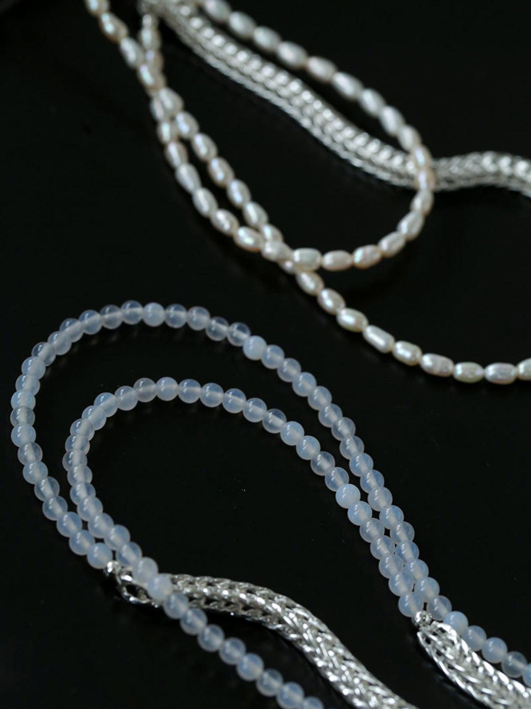 Pearl White Agate Long Necklace - Gembea Jewelry