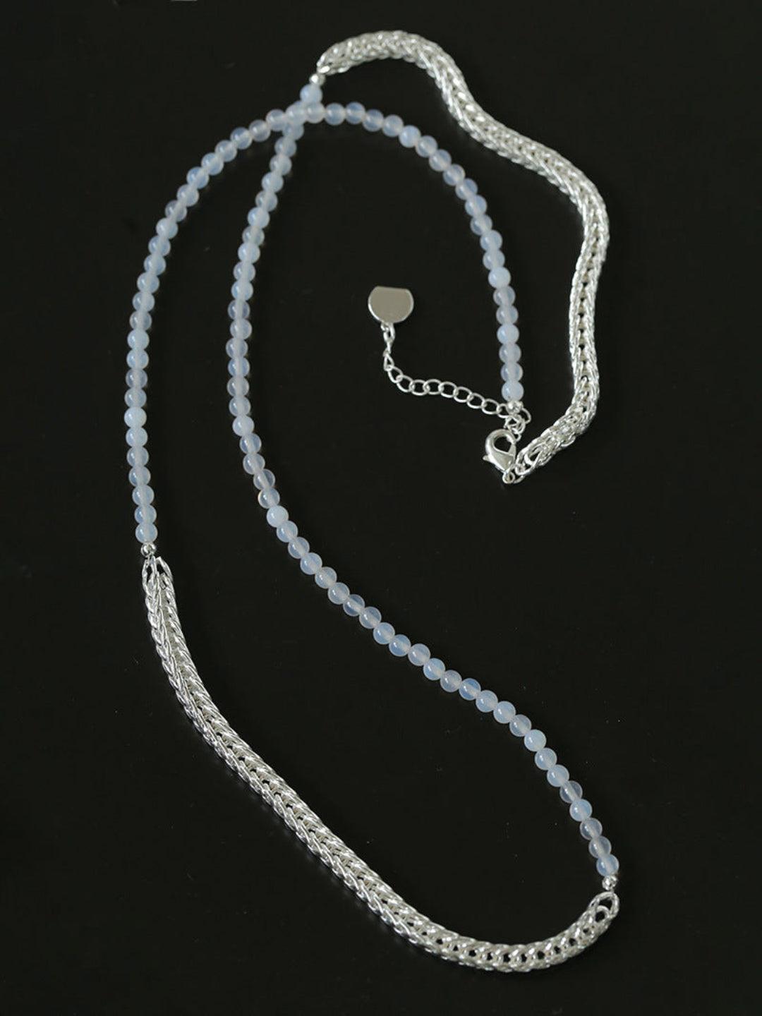 Pearl White Agate Long Necklace - Gembea Jewelry