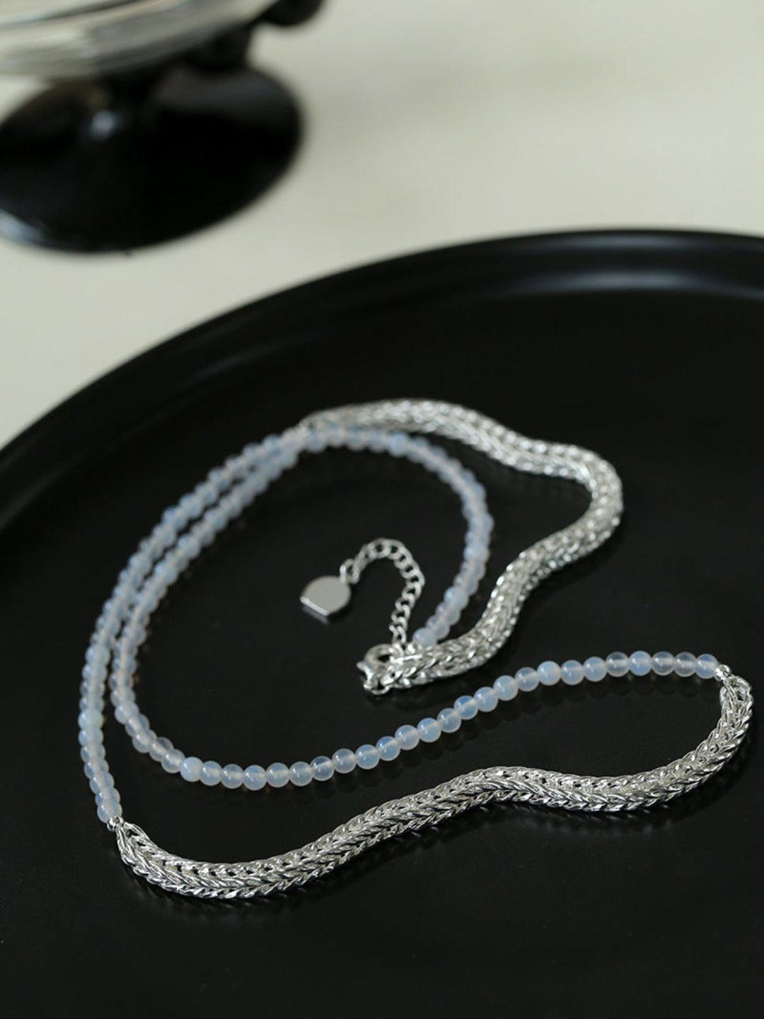 Pearl White Agate Long Necklace - Gembea Jewelry