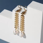 Love and the City Leaf Pearl Earrings - Gembea Jewelry