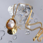 Oval Pendant Baroque Shaped Pearl Necklace - Gembea Jewelry