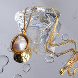 Oval Pendant Baroque Shaped Pearl Necklace - Gembea Jewelry