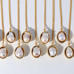 Oval Pendant Baroque Shaped Pearl Necklace - Gembea Jewelry