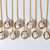 Oval Pendant Baroque Shaped Pearl Necklace - Gembea Jewelry