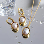 Oval Pendant Baroque Shaped Pearl Necklace - Gembea Jewelry