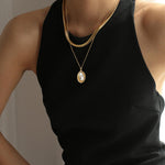 Oval Pendant Baroque Shaped Pearl Necklace - Gembea Jewelry