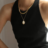 Oval Pendant Baroque Shaped Pearl Necklace - Gembea Jewelry