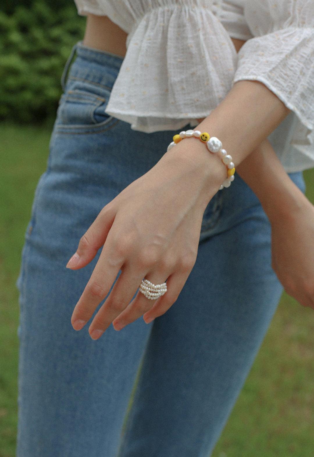 Hand-woven Multi-layer Small Rice Pearl Ring - Gembea Jewelry