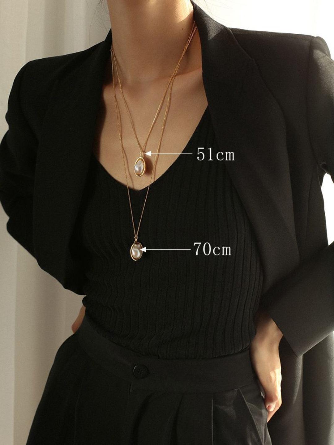 Oval Pendant Baroque Shaped Pearl Necklace - Gembea Jewelry