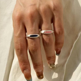 Gembea jewelry Silver Brushed Oval Natural Stone Ring