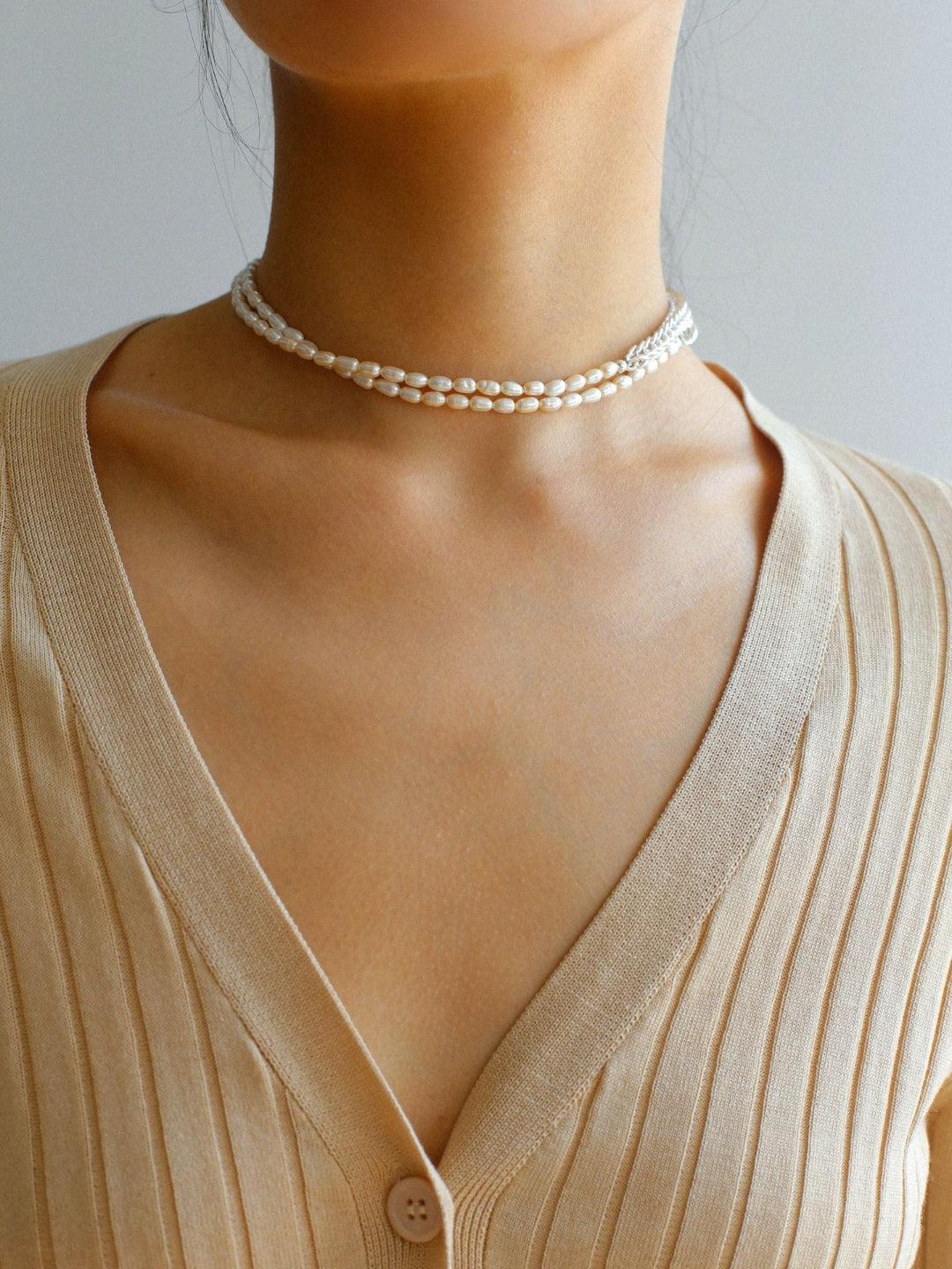 Pearl White Agate Long Necklace - Gembea Jewelry