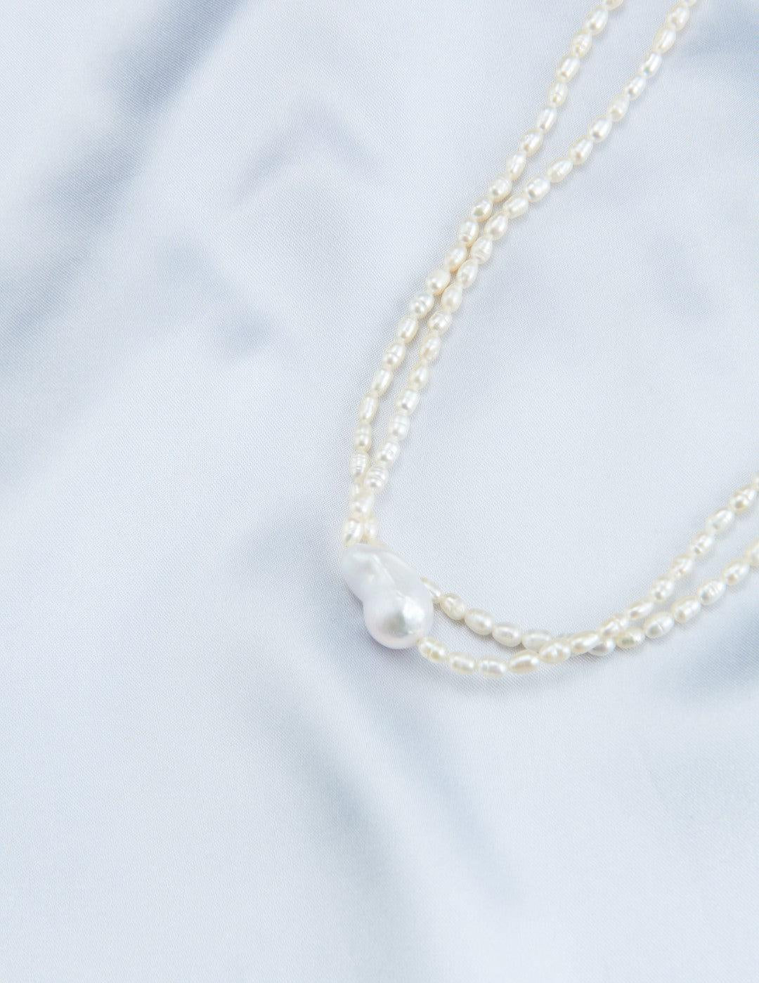 Double Layers Pearl Baroque Necklace - Gembea Jewelry