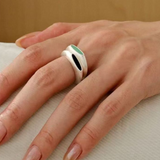Gembea jewelry Silver Brushed Oval Natural Stone Ring