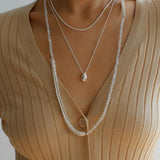 Pearl White Agate Long Necklace - Gembea Jewelry