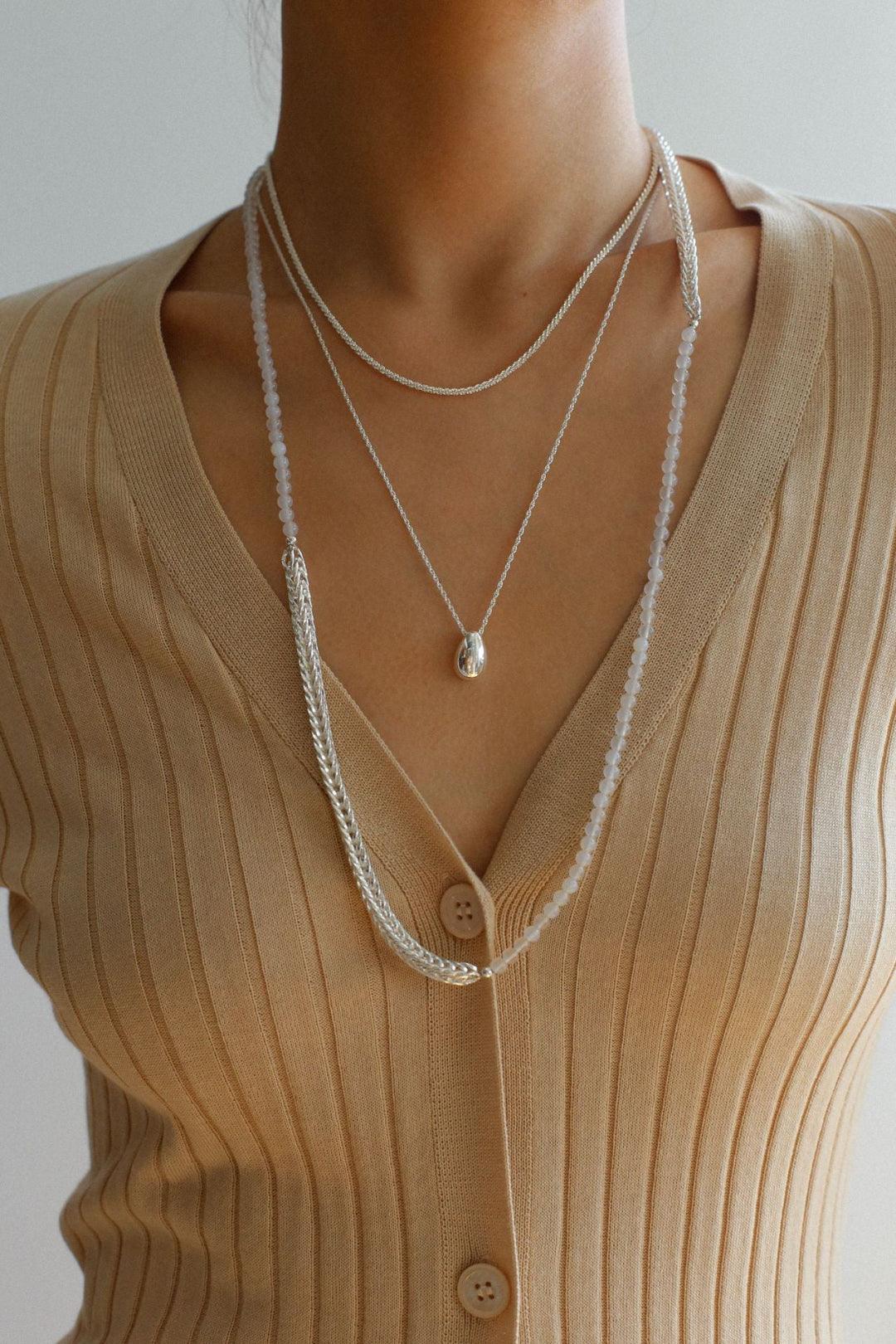 Pearl White Agate Long Necklace - Gembea Jewelry