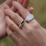Wide Silver Brushed Agate Ring