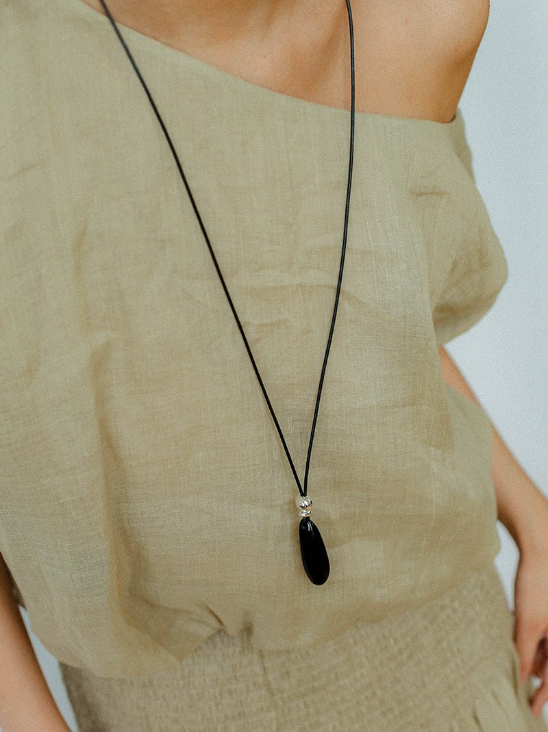 Adjustable Black Agate Teardrop Necklace gembea jewelry