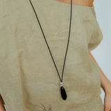 Adjustable Black Agate Teardrop Necklace gembea jewelry