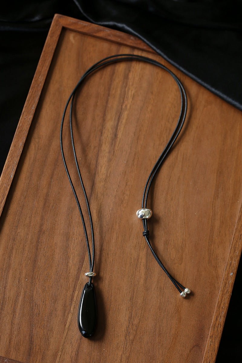 Adjustable Black Agate Teardrop Necklace gembea jewelry