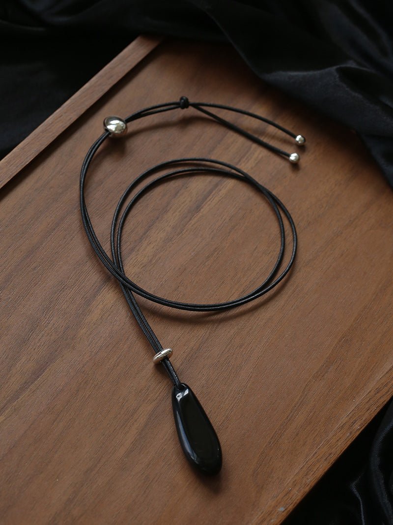 Adjustable Black Agate Teardrop Necklace gembea jewelry