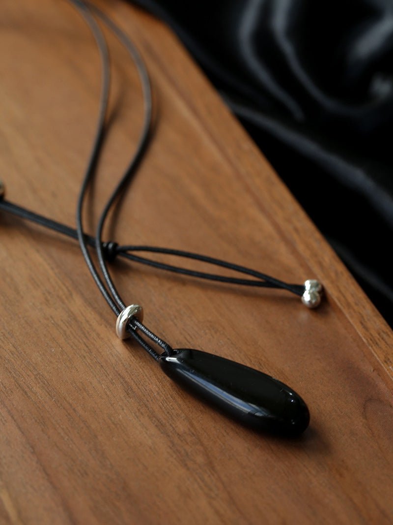Adjustable Black Agate Teardrop Necklace gembea jewelry