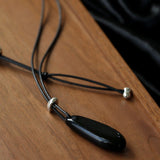 Adjustable Black Agate Teardrop Necklace gembea jewelry
