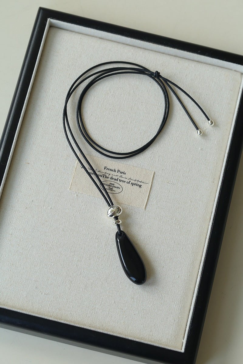 Adjustable Black Agate Teardrop Necklace gembea jewelry