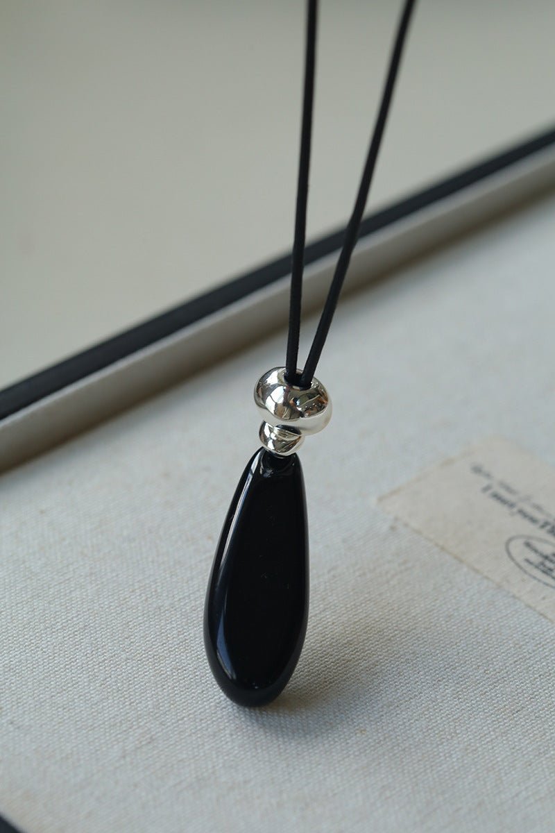 Adjustable Black Agate Teardrop Necklace gembea jewelry