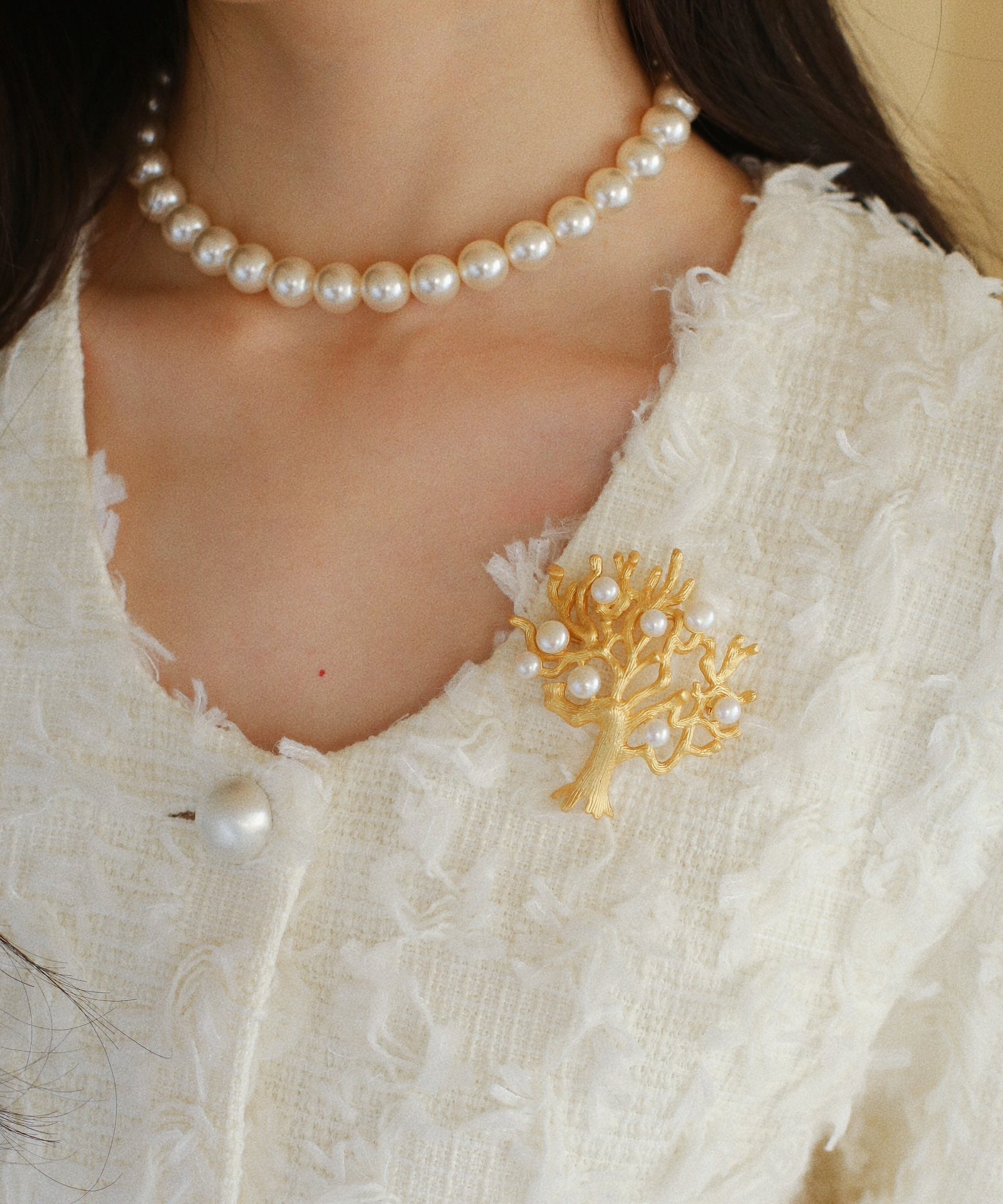 Antique Money Tree Pearl Brooch gembea jewelry