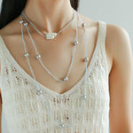 Sea's Embrace Series Aquamarine Pearl Long Necklace - Gembea Jewelry