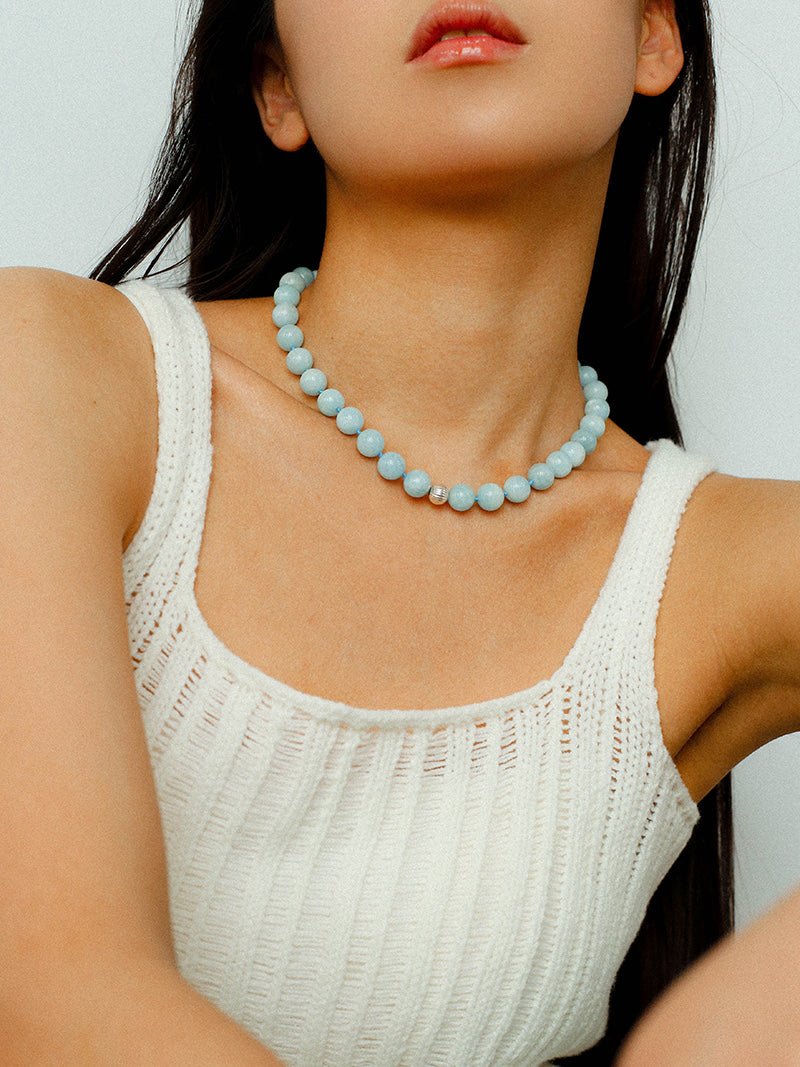 Aquamarine Stone Beaded Necklace gembea jewelry