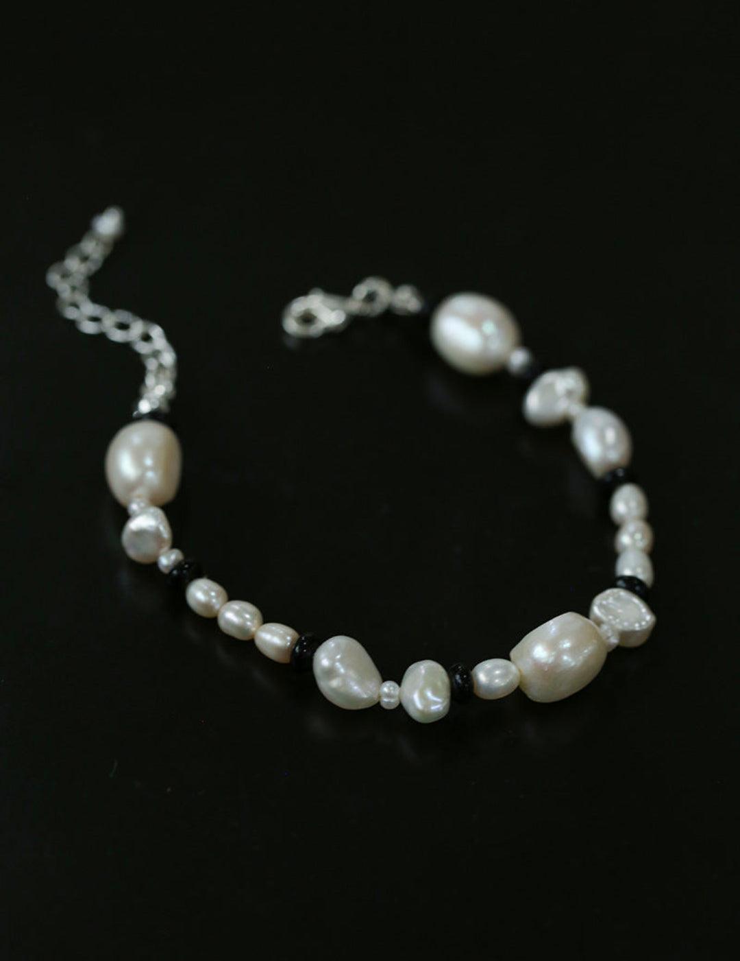 Baroque Pearl Black Agate Beaded Bracelet - Gembea Jewelry