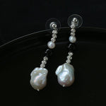 Baroque Pearl Black Agate Long Drop Earrings gembea jewelry