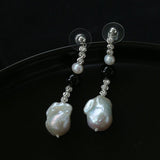 Baroque Pearl Black Agate Long Drop Earrings gembea jewelry