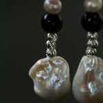 Baroque Pearl Black Agate Long Drop Earrings gembea jewelry