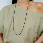 Baroque Pearl Black Spinel Beaded Long Necklace gembea jewelry