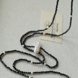 Baroque Pearl Black Spinel Beaded Long Necklace gembea jewelry