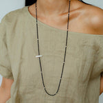 Baroque Pearl Black Spinel Beaded Long Necklace gembea jewelry