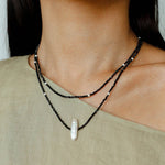 Baroque Pearl Black Spinel Beaded Long Necklace gembea jewelry