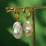 Baroque Pearl Drop Hoop Earrings gembea jewelry
