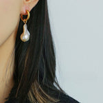 Baroque Pearl Drop Hoop Earrings gembea jewelry