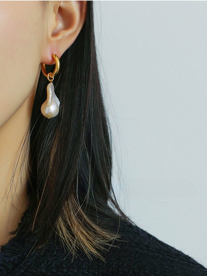 Baroque Pearl Drop Hoop Earrings gembea jewelry