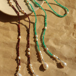 Baroque Pearl Garnet Long Necklace gembea jewelry