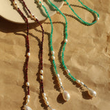 Baroque Pearl Garnet Long Necklace gembea jewelry