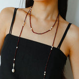 Baroque Pearl Garnet Long Necklace gembea jewelry