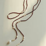 Baroque Pearl Garnet Long Necklace gembea jewelry