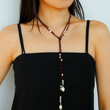 Baroque Pearl Garnet Long Necklace gembea jewelry