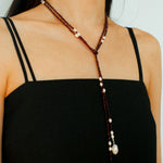 Baroque Pearl Garnet Long Necklace gembea jewelry